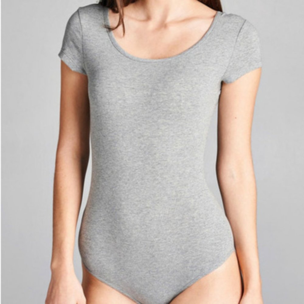 NWT- Women's Cap Sleeve Scoop Neck Bodysuit, HGrey - Picture 1 of 1
